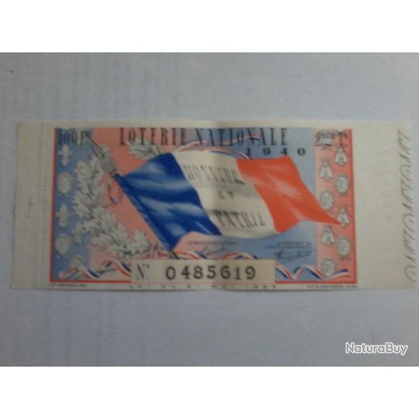 ancien billet loterie Nationale 2� tranche de 1940