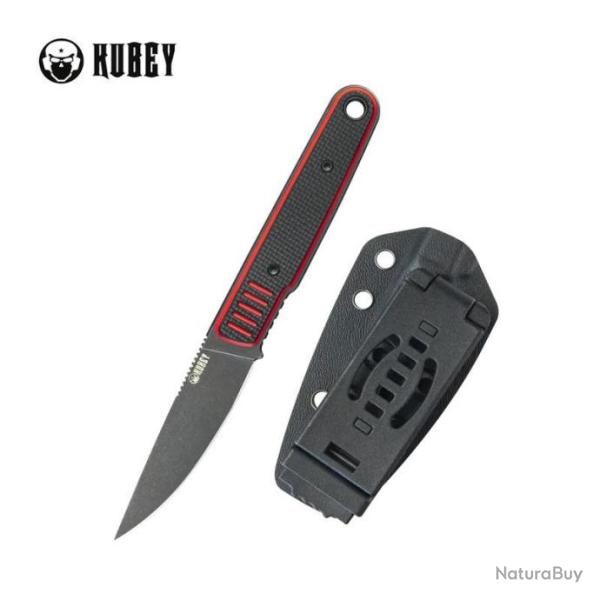 Couteau Kubey JL Fixie Red Black Manche G-10 Lame Blackwash Acier 14C28N Etui Kydex KUB356A