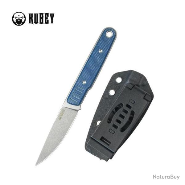 Couteau Kubey JL Fixie Blue Manche Micarta Lame Beadblast Acier 14C28N Etui Kydex KUB356B
