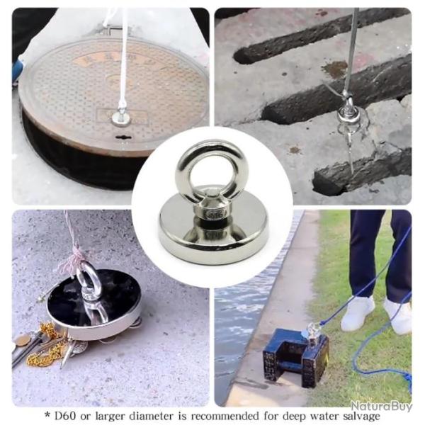 Aimant de rcupration avec anneau en nodyme D42 charge max 61kgs