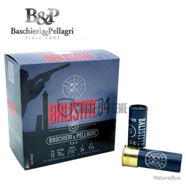 Boite de 25 Cartouches B&P Balistite 34G Cal 12/70 Pb 9