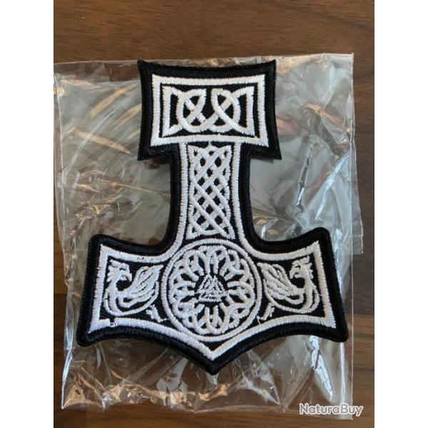 cusson Patch Marteau de Thor Mjllnir mythologie nordique Triquetra blanc Neuf