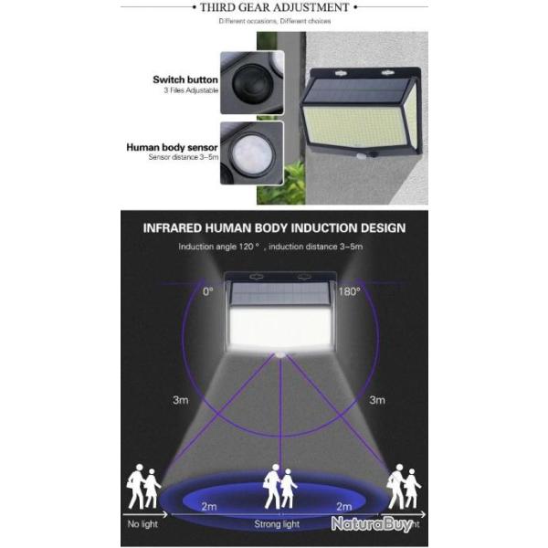 Lampe Solaire Capteur Mouvements Etanche IP65 Puissante Ext�rieur 468 LEDS Cour All�e Jardin