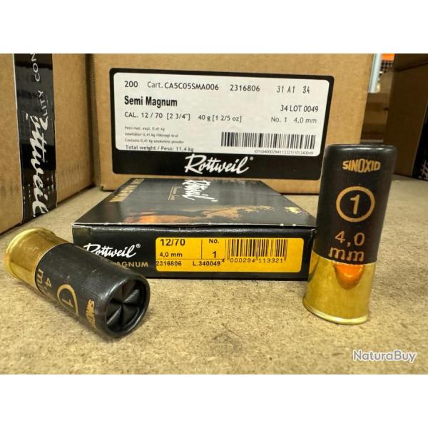 1 Boite Rottweil Waidmannsheil Semi Magnum 12/70, 40 g,  N 1,  Idale Chevreuil Renard