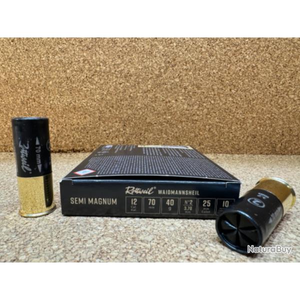 1 Boite Rottweil Waidmannsheil Semi Magnum 12/70, 40 g,  N�2,  Id�ale Chevreuil Renard
