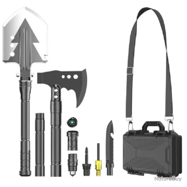 Kit complet pour le camping avec Pelle, Hache, Scie, Couteau