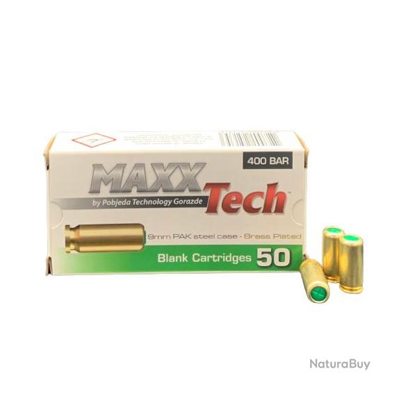 Bote de 50 munitions Maxxtech - 9mm PAK - Balle a blanc