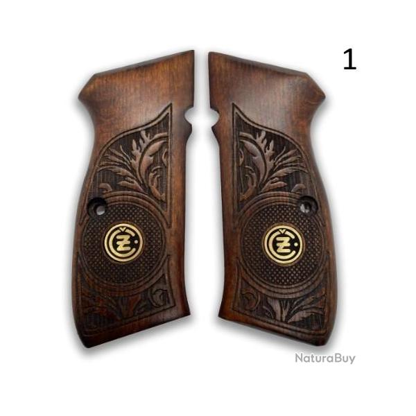 PLAQUETTE POIGNEE EN BOIS VRITABLE POUR CZ 75 grav au laser