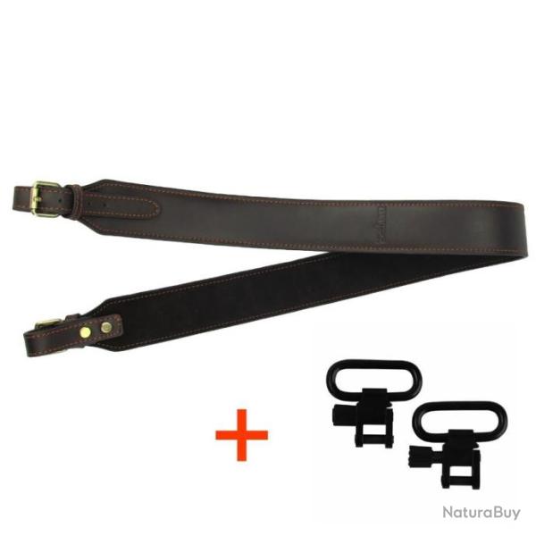 Tourbon Sangle En Cuir V�ritable Noir Avec 2 Attaches - LIVRAISON GRATUITE !!