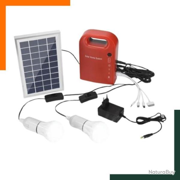 Kit solaire - G�n�rateur avec panneau solaire 4,5 Ah/6 V - 4 ampoules LED - C�ble de 3M