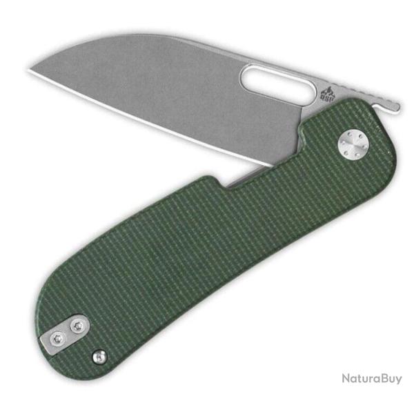 Couteau QSP Variant PE Green Manche Micarta Lame Acier 14C28N SW Sheepsfoot IKBS Linerlock QS154D