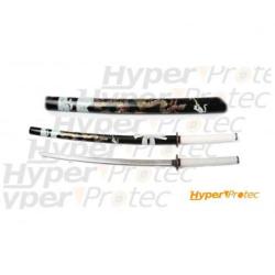 Katana de d&eacute;coration avec dragon noir et blanc sur le fourreau