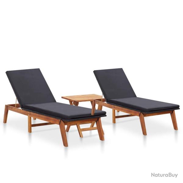Lot de 2 transats chaise longue bain de soleil lit de jardin terrasse meuble d'ext�rieur avec table