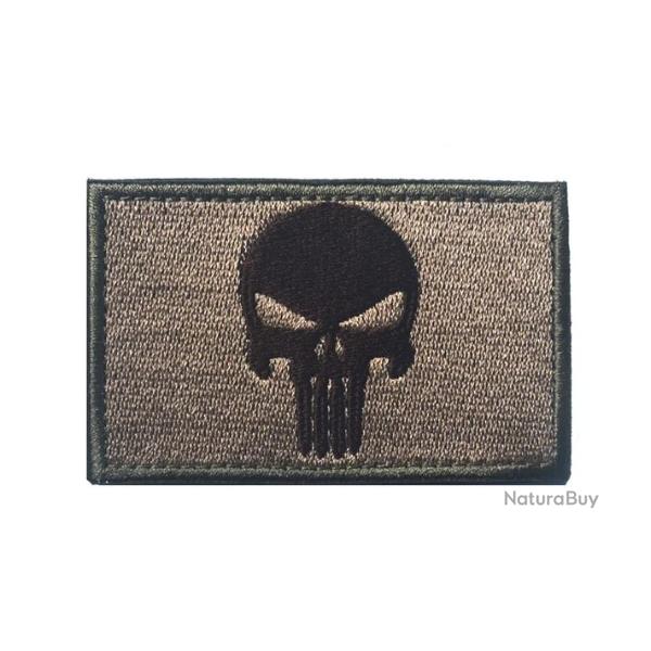 Patch/Ecusson - Punisher - Beige/TAN - Bordure Kaki - velcro - Livraison gratuite