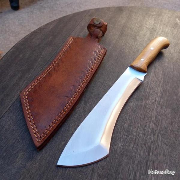 Joli Grand Couteau MACHETTE Forg Manche en Bois d Olivier  avec tui en cuir