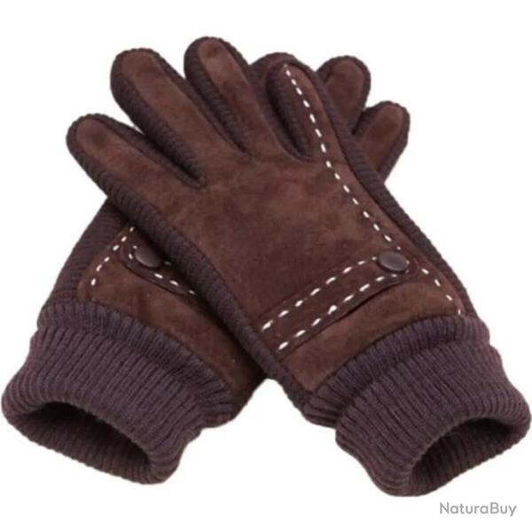 Gants pour Homme Thermiques en Sud Hiver Gants Cuir Tricots Daim Marron