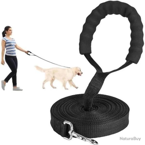 Laisse Pour Chien Dressage Longueur 10 m Nylon Poign�e Confort Rembourr�e Noir