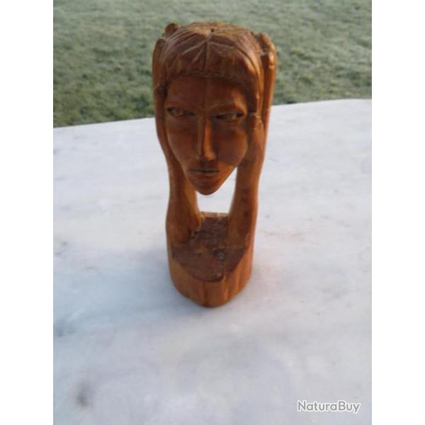 D�co - Statuette Africaine en bois naturel enti�rement sculpt� a la main (XX�)