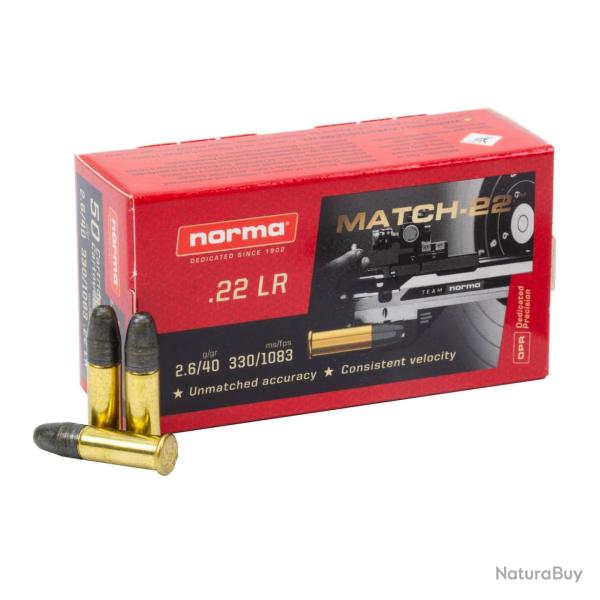 Munitions Norma calibre 22LR MATCH 40gr - 2.6g x50