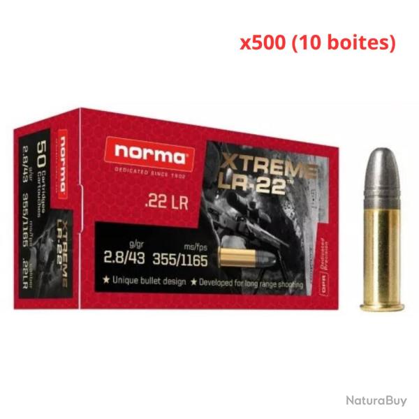 MUNITIONS NORMA XTREME LR CALIBRE 22LR 43gr - 2.8g x500 