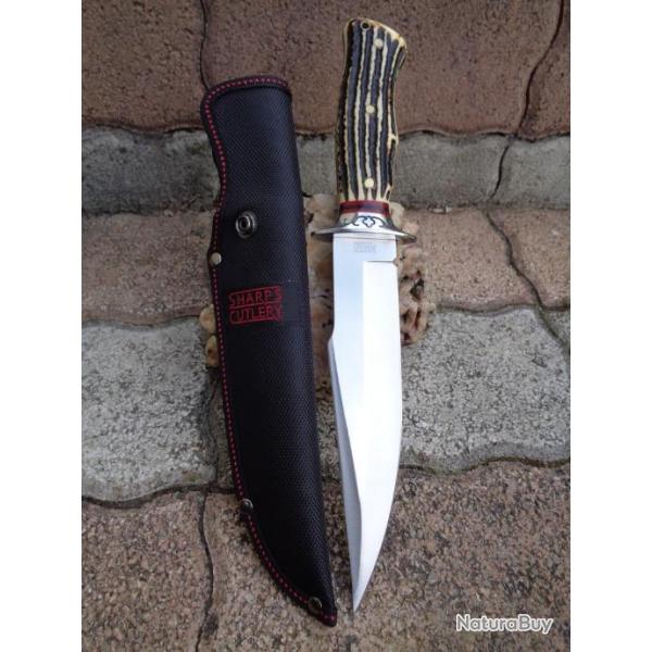 Couteau Frost Cutlery Sharps Bowie Lame Acier 3Cr13 Manche Imitation Cerf Etui Nylon FSHP005