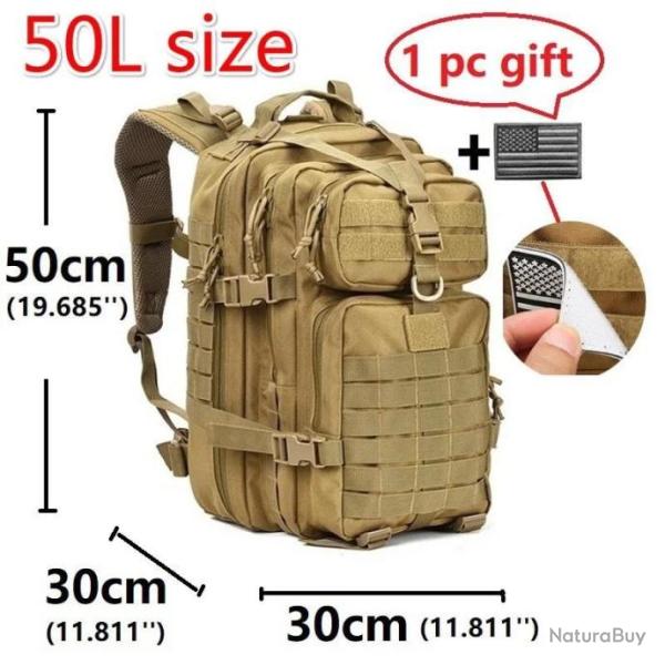 Sac � dos militaire p�che ou chasse 50 litres couleurs aux choix. B