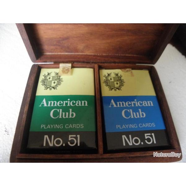 ancienne bo�te en bois et laiton pour cartes � jouer American club N� 51