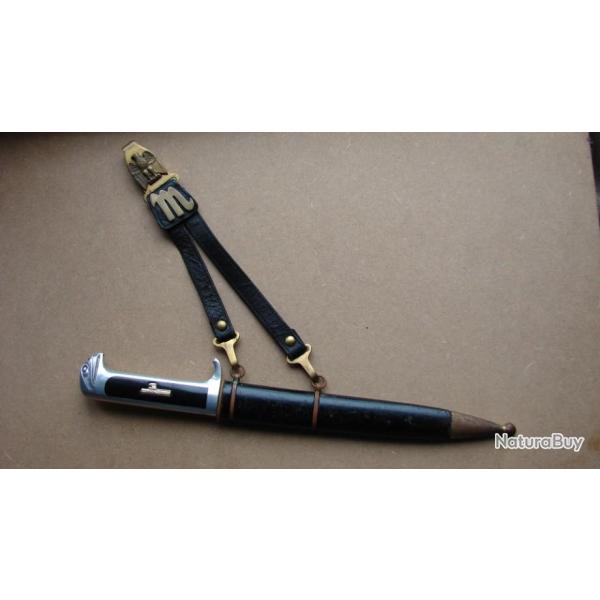 POIGNARD ITALIEN D OFFICIER FASCISTE MVSN  ( CHEMISES NOIRES ) MLE 37AVEC SES RARES  BELIERES WW2