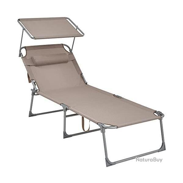 Chaise longue bain de soleil transat grand mod�le 71 x 200 x 38 cm charge 150 kg appui-t�te dossier