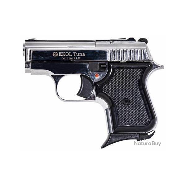 Pistolet Ekol Tuna chrome Cal.8mm � blanc