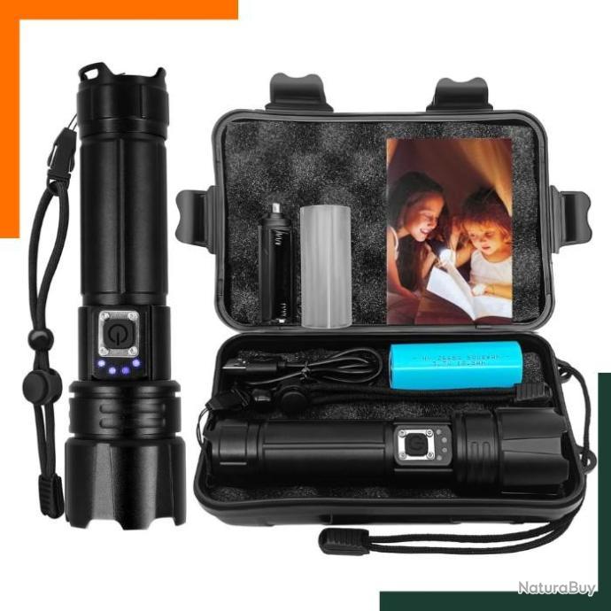 Lampe Torche LED Rechargeable – 3 Modes, étanche, Pour Camping, Jardin, Chasse, Urgence