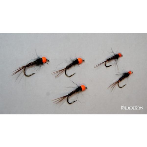5 nymphes t�te orange, bille tungst�ne, corps faisant, thorax dubbing