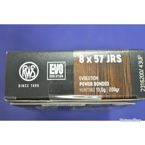 1 BOITE DE 20 BALLES RWS  CALIBRE 8X57 JRS EN 13G EVOLUTION NEUVE