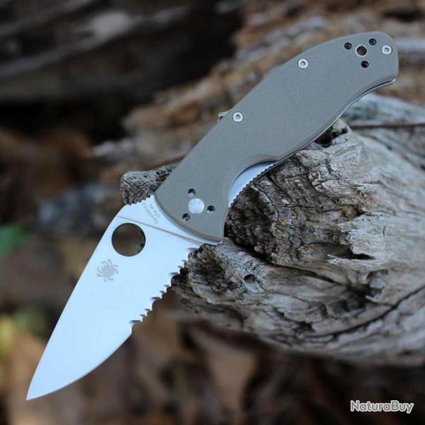 Couteau Spyderco Tenacious Brown Manche G10 Lame Acier CPM-M4 Satin Liner Lock Clip SC122GBNM4PS