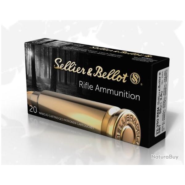 20 cartouches 22-250 Rem SBT 55grs ( 3,6g)  Sellier & Bellot