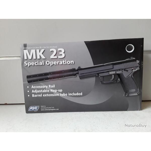 10265 PISTOLET AIRSOFT ASG MK 23 SPECIAL OPERATION CAL 6MM 0,7JOULES + SILENCIEUX NEUF