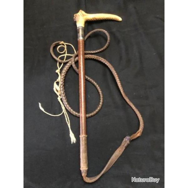 cravache fouet monture argent cuir tresse et corne  SWAINE LONDRE