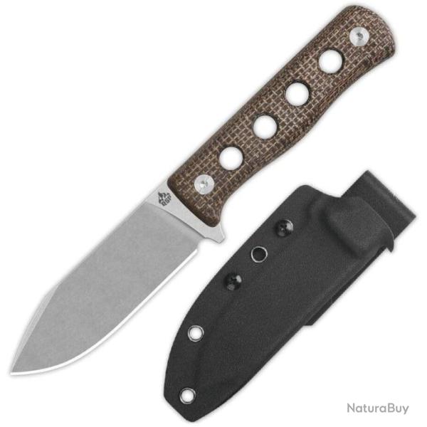 Couteau QSP Canary Fixed Blade Brown Lame Acier Cr8Mo2VSi SW Manche Micarta Etui Kydex QS155A1