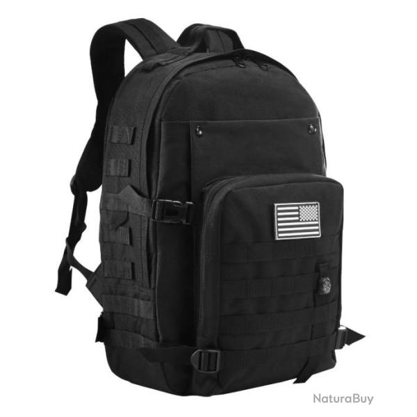 Sac  dos Style Tactique Militaire 45L avec Boussole Molle Randonne Alpinisme Trekking Chasse Noir