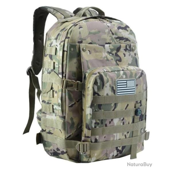 Sac  dos Style Tactique Militaire 45L avec Boussole Molle Randonne Alpinisme Trekking Camouflage