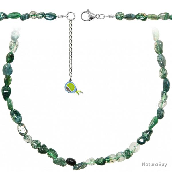 Collier en agate mousse - Perles roul�es 5 � 8 mm - 43 cm