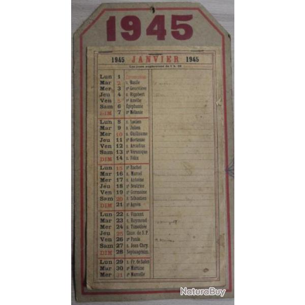 Calendrier Original de l'anne 1945