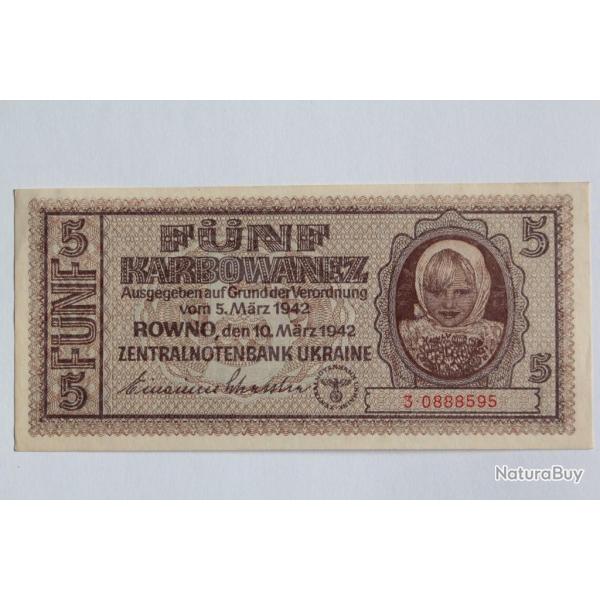 Billet 20 Karbowanez Ukraine 1942 Occupation allemande