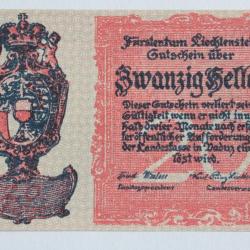 Billet 20 Heller Liechtenstein 1920 neuf