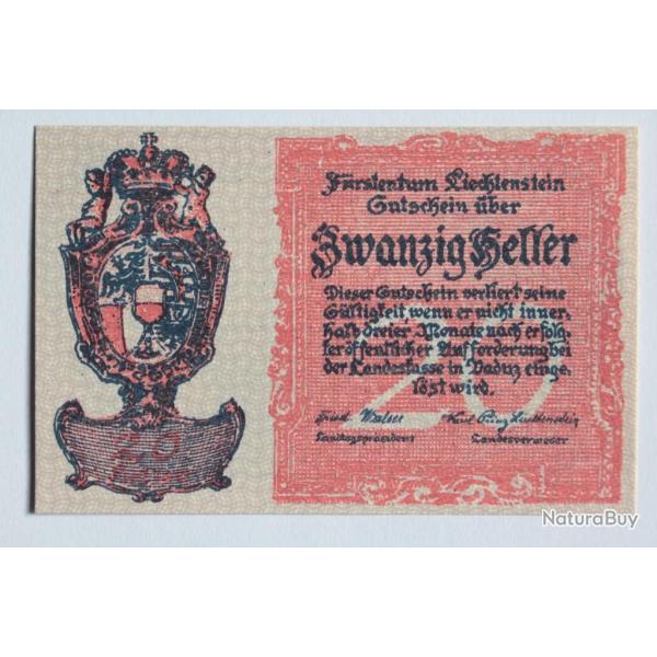 Billet 20 Heller Liechtenstein 1920 neuf