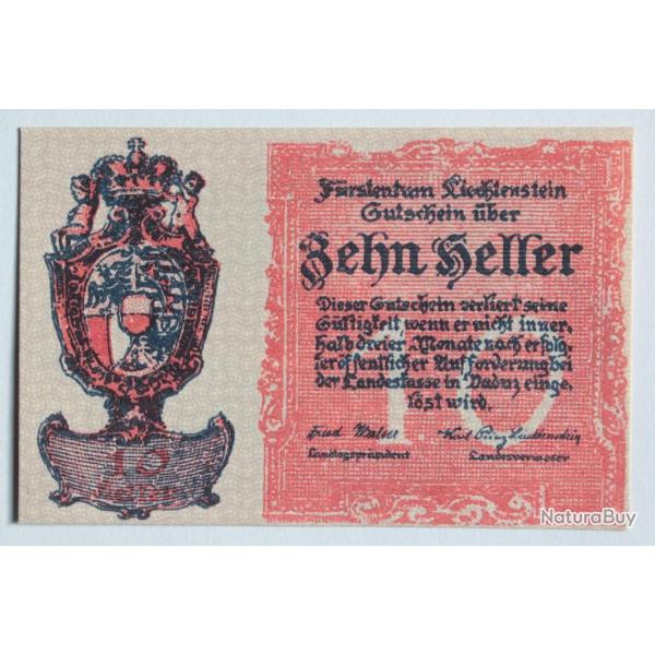 Billet 10 Heller Liechtenstein 1920 neuf