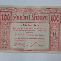 Billet 100 Kronen 1918 Carinthie Autriche neuf