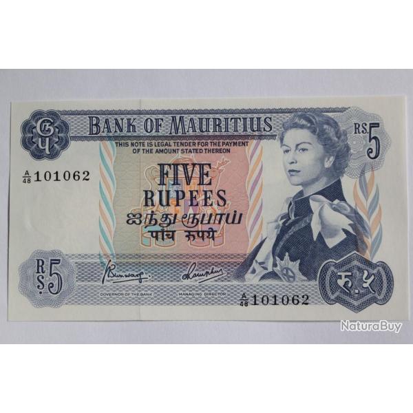 Billet 5 Rupees Mauritius �le Maurice 1967 pr. neuf