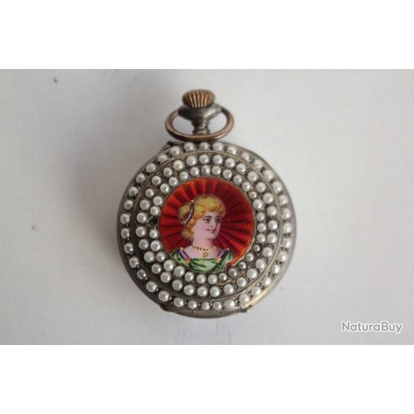 Montre de gousset argent �mail guilloch�