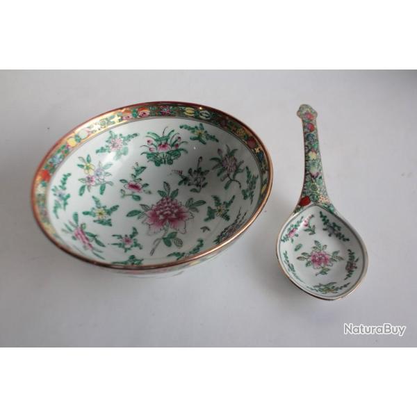 Grand bol porcelaine Chine + Cuill�re vintage